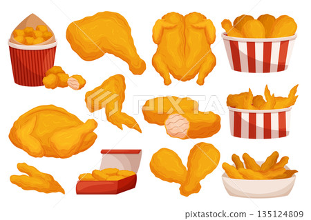 Delicious, Crispy Fried Chicken Legs, Wings, Nuggets Or Drumsticks. Popular Fast Food Choice For Satisfying Meals Delicious, Crispy Fried Chicken Legs, Wings, Nuggets Or Drumsticks. Popular Fast Food Choice For Satisfying Meals 135124809
