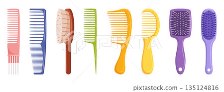 Set Of Hair Brushes Includes Various Sizes And Types Of Brushes To Meet All Hair Styling Needs. Ideal For Detangling 135124816