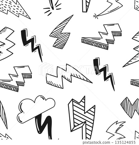 Seamless Pattern With Lightnings Electrifies With Its Bold, Striking Bolts, Adding Energy And Excitement To Wallpaper Seamless Pattern With Lightnings Electrifies With Its Bold, Striking Bolts, Adding Energy And Excitement To Wallpaper 135124855