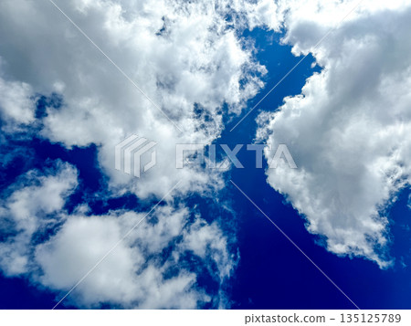 clear blue sky with scattered white clouds 135125789