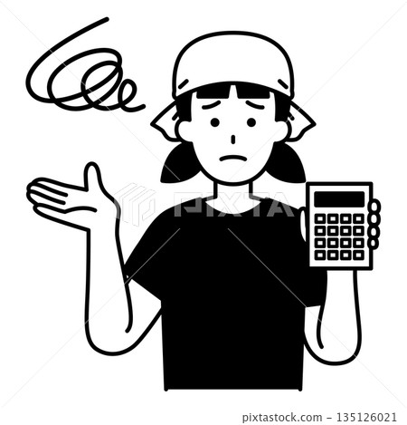 一位不滿的居酒屋女服務生拿著計算器 135126021