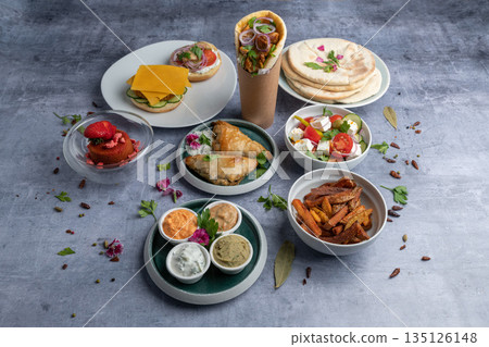 meal has a dinner on a table meal has a dinner on a table 135126148