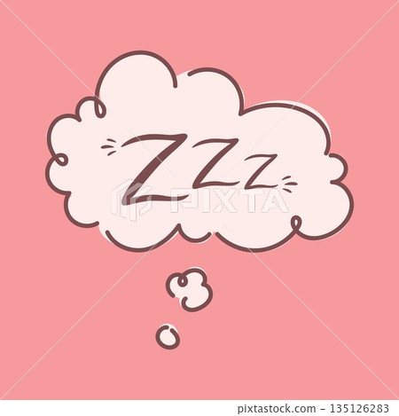 Cute sleeping thought bubble with zzz text on pink background. Hand drawn dreaming cloud for rest nap and bedtime. Cozy illustration in soft pastel style for relaxation calm mood and wellness themes 135126283