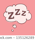 Cute sleeping thought bubble with zzz letters on pink background. Hand drawn dreaming cloud for rest sleep nap bedtime relaxation cozy cartoon style pastel illustration for wellness and calm mood 135126289