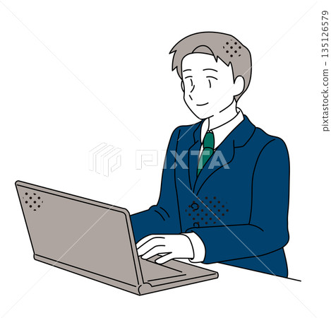 圖解：一位商務人士正在平靜地使用筆記型電腦工作。 135126579
