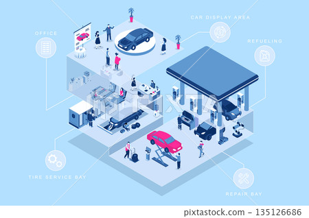 Car Service Isometric Concept Car Service Isometric Concept 135126686