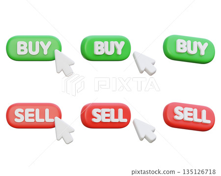 3D Buy and Sell Buttons with Mouse Cursor for Stock Trading 135126718