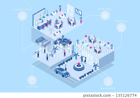 Restaurant Isometric Concept Restaurant Isometric Concept 135126774