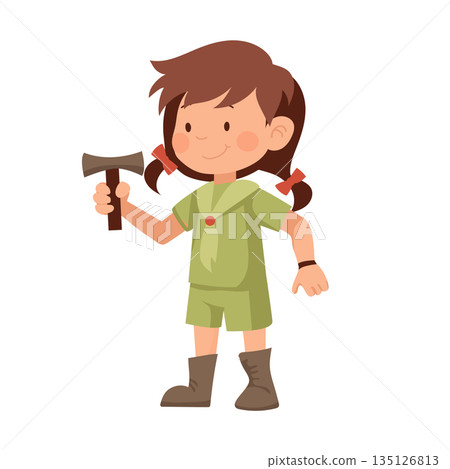 Cute girl scout in flat design. Teenager in uniform at summer camping. Vector illustration isolated. Cute girl scout in flat design. Teenager in uniform at summer camping. Vector illustration isolated. 135126813
