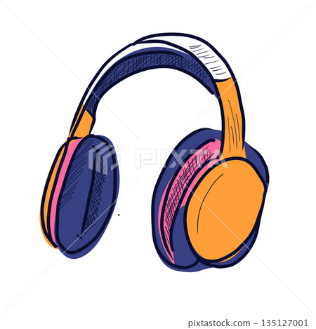 Podcast headphones in flat design. Headset accessory for listening audio. Vector illustration isolated. Podcast headphones in flat design. Headset accessory for listening audio. Vector illustration isolated. 135127001