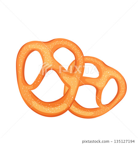 Pretzels in flat design. Traditional german cookie snacks with salt. Vector illustration isolated. 135127194