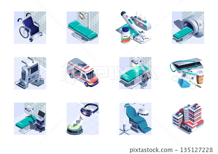 Hospital Isometric Icons Hospital Isometric Icons 135127228