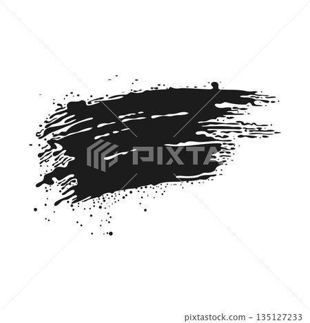 Black ink splatter in flat design. Splashing artistic brush spot element. Vector illustration isolated. 135127233