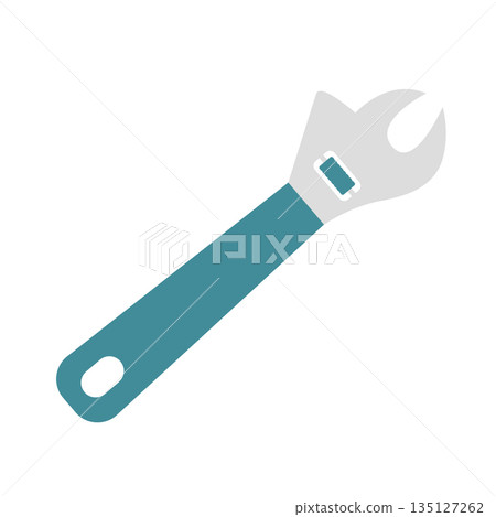 Adjustable wrench in flat design. Repair instrument for bike service. Vector illustration isolated. Adjustable wrench in flat design. Repair instrument for bike service. Vector illustration isolated. 135127262