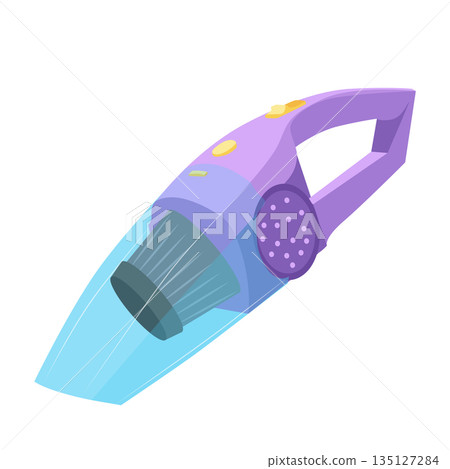 Car vacuum cleaner in flat design. Portable cleanup appliance with handle. Vector illustration isolated. 135127284