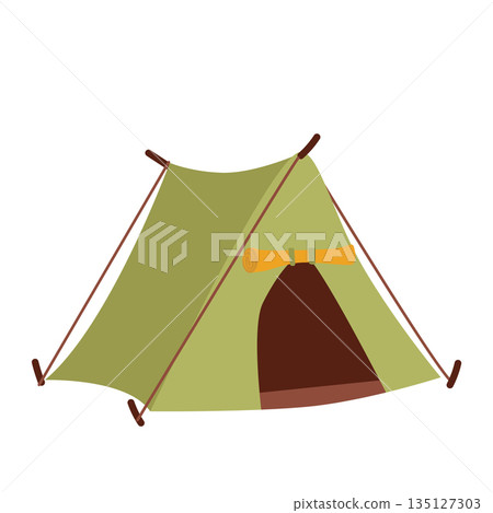 Camping pinned tent in flat design. Campground shelter, hiking equipment. Vector illustration isolated. Camping pinned tent in flat design. Campground shelter, hiking equipment. Vector illustration isolated. 135127303