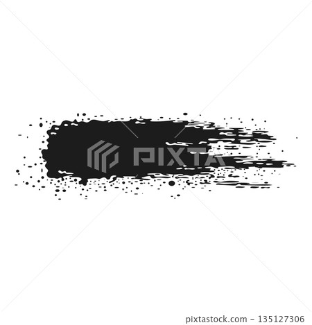 Black ink splatter in flat design. Dirty acrylic brush stroke spot. Vector illustration isolated. Black ink splatter in flat design. Dirty acrylic brush stroke spot. Vector illustration isolated. 135127306