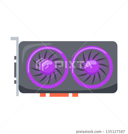 Graphic video card in flat design. Computer hardware component for gaming. Vector illustration isolated. 135127387