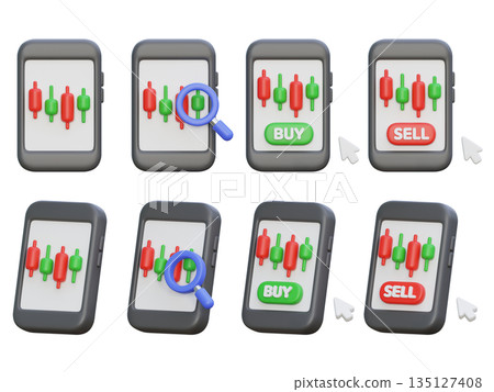 3D Mobile Trading Interface with Buy Sell Buttons and Chart 135127408