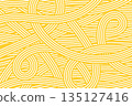 Abstract pasta pattern with flowing yellow spaghetti lines creating dynamic food texture. Modern Italian noodle background design for culinary menus and restaurant graphics. 135127416