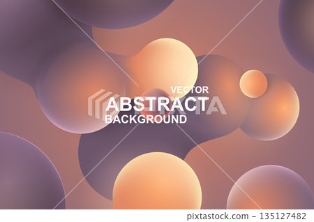 Abstract background with glowing liquid blobs in light brown color with floating effect and touching. Wallpaper with curve fluid organic forms with smooth surfaces in flow motion. Vector illustration 135127482