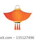 Chinese lantern in flat design. Traditional red paper lamp with tassels. Vector illustration isolated. 135127496
