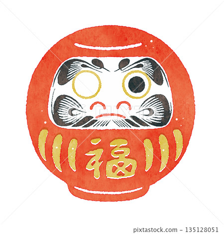 吉祥的紅色達摩獨眼圖案 | 新年好運，日本文化素材 135128051