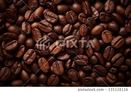 Coffee Beans Closeup On Background. Roasted coffee beans 135128116