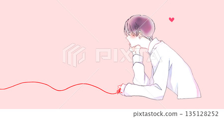 那個與命運紅線相連的男人，手托著下巴。 135128252