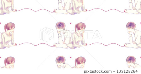 一男一女，被命運的紅線緊緊相連，背靠背，下巴抵著下巴，渾然一體。 135128264