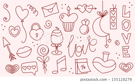 Valentines Day doodle sketch style set Valentines Day doodle sketch style set 135128279