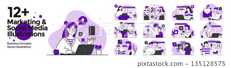 Modern colorful Marketing and Social media concept illustration set 135128575