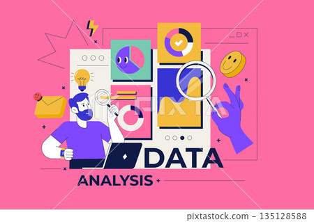 Modern flat line concept of Data Analysis 135128588