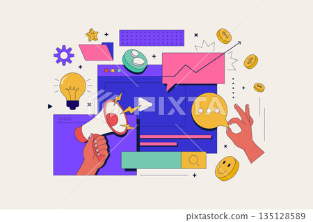 Modern flat line concept of Dgital Marketing 135128589
