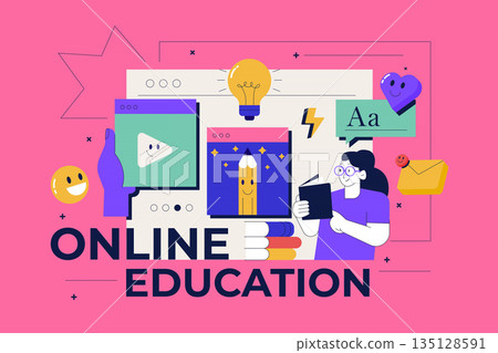 Modern flat line concept of Online Education Modern flat line concept of Online Education 135128591