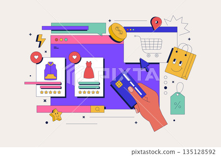 Modern flat line concept of Online Shopping Modern flat line concept of Online Shopping 135128592