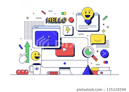 Modern flat line Digital Marketing illustration 135128599