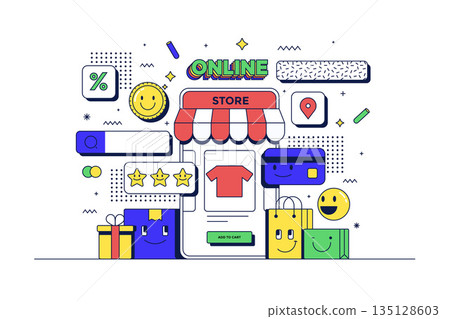 Modern flat line Online Shopping illustration 135128603