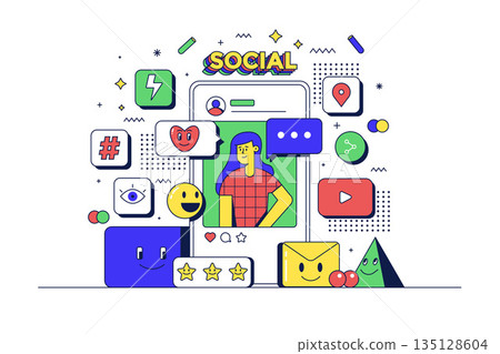 Modern flat line Social Media illustration 135128604