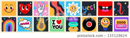 Modern Sticker label design of 80s 135128624