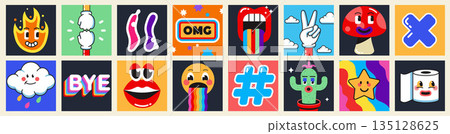 Modern Sticker and label design of 80s Modern Sticker and label design of 80s 135128625