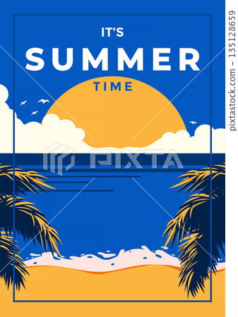 Retro Summer Background Flat design Summer time 135128659
