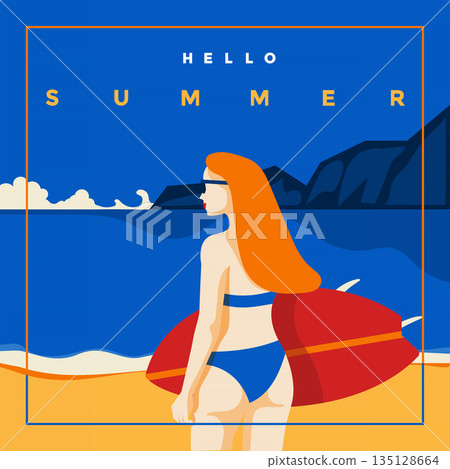 Retro Summer Background Flat design Summer time 7 Retro Summer Background Flat design Summer time 7 135128664