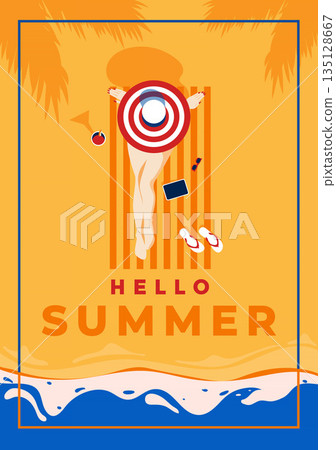 Retro Summer Background Flat design Summer time 10 135128667