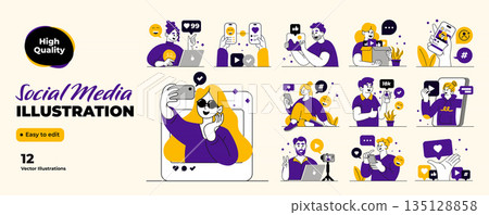Flat Design Modern Illustration of Social Media 135128858