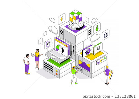 Modern Isometric Illustration design - Data Analysis 135128861