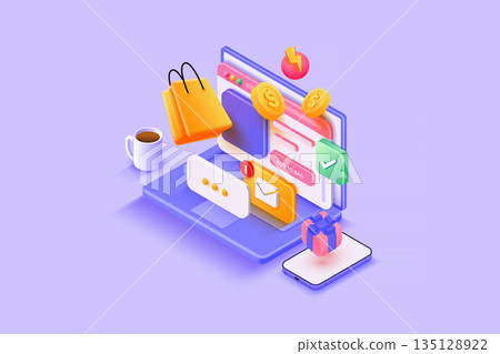 Modern 3d isometric illustration of E-Commerce Modern 3d isometric illustration of E-Commerce 135128922