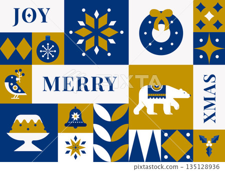 Simple Flat design Merry Christmas card 135128936