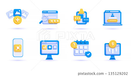 Modern 3d blue Icons 4 135129202