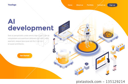 Flat color Modern Isometric Concept Illustration - AI Intelligence Flat color Modern Isometric Concept Illustration - AI Intelligence 135129214